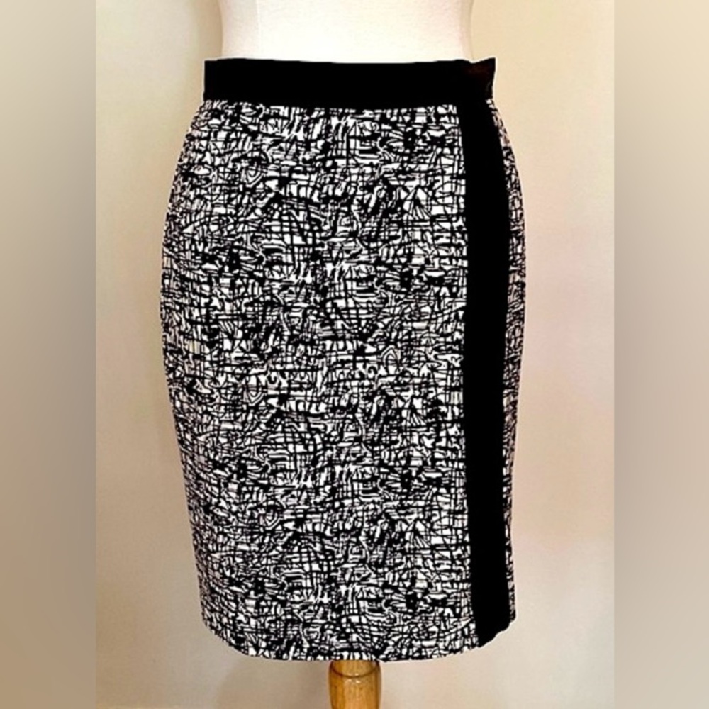 Ann Taylor Black White Abstract 6 Modern Tailored Contemporary Ribbon Trim Skirt